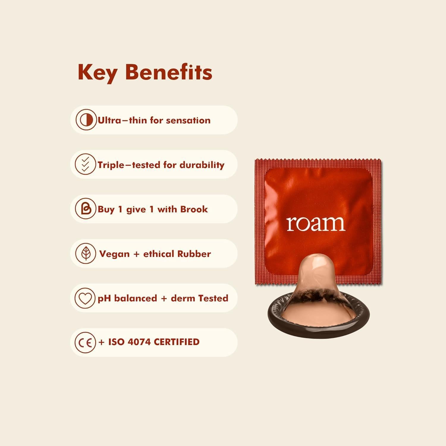 Roam Libido For Him & Medium Brown Condom Bundle Male Energy Vitality Support