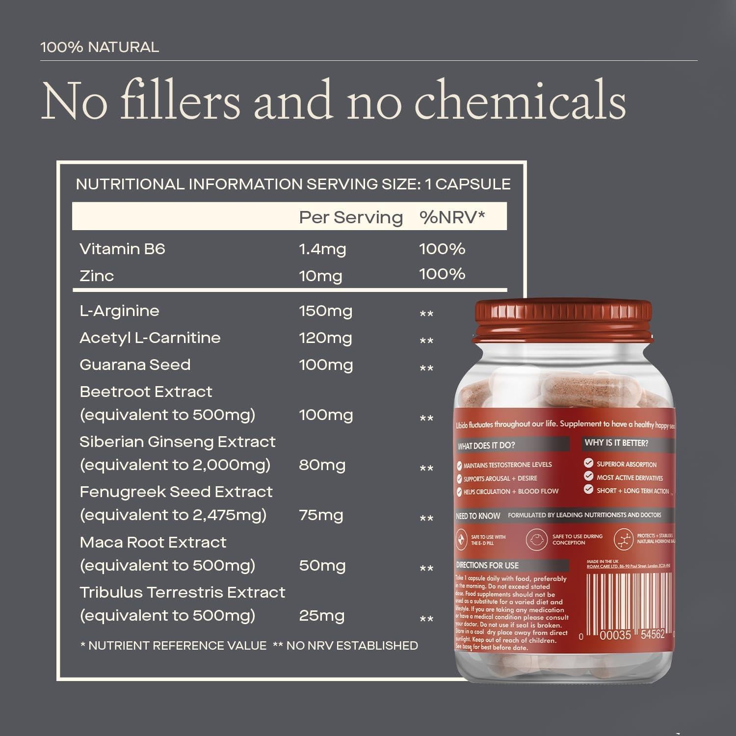 Roam Libido For Him LIBM30 Performance Supplement Natural Vitality Boost, 2 Pack