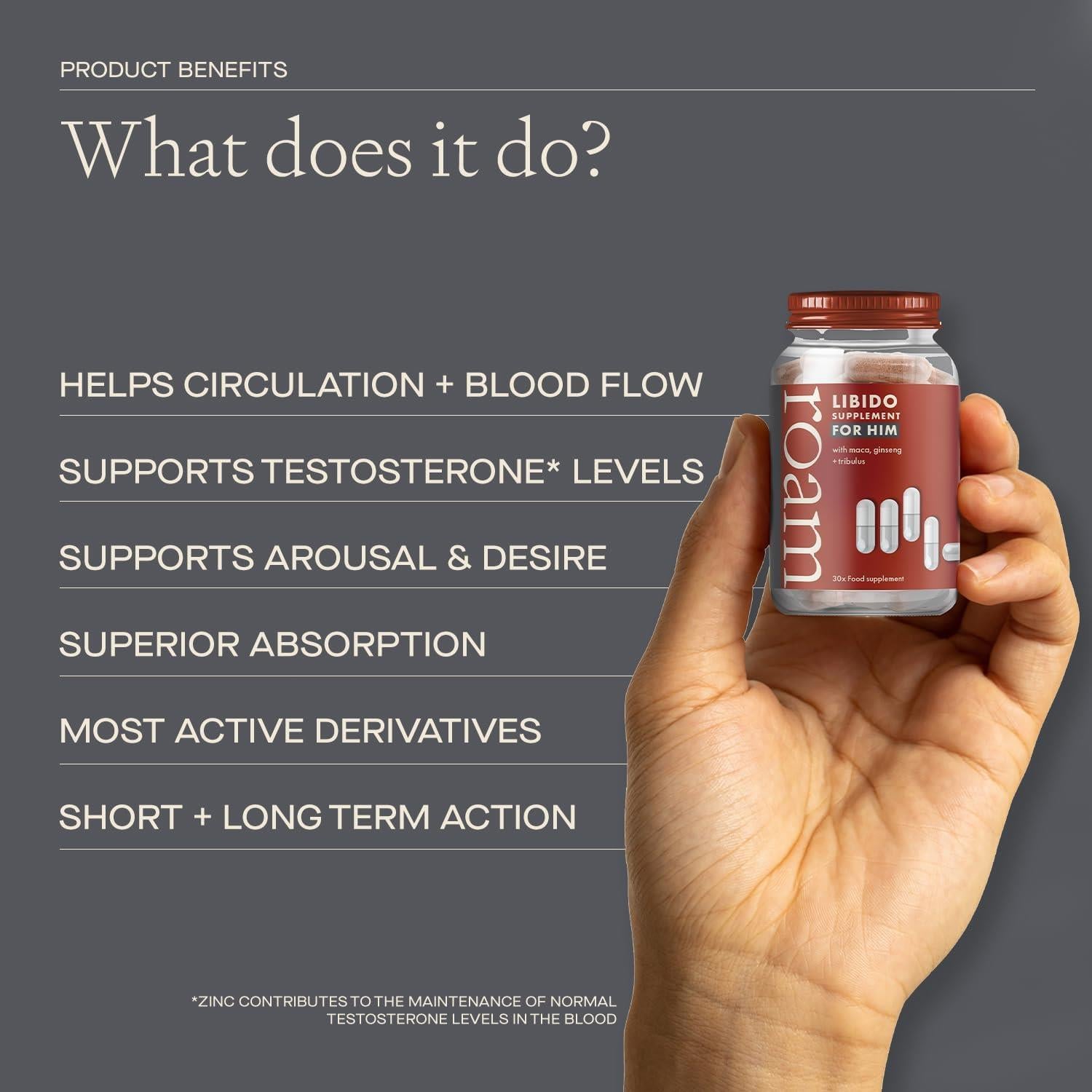 Roam Libido For Him LIBM30 Performance Supplement Natural Vitality Boost