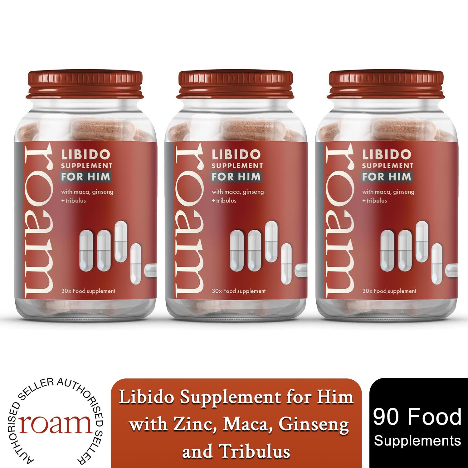 Roam Libido For Him LIBM30 Performance Supplement Natural Vitality Boost, 3 Pack