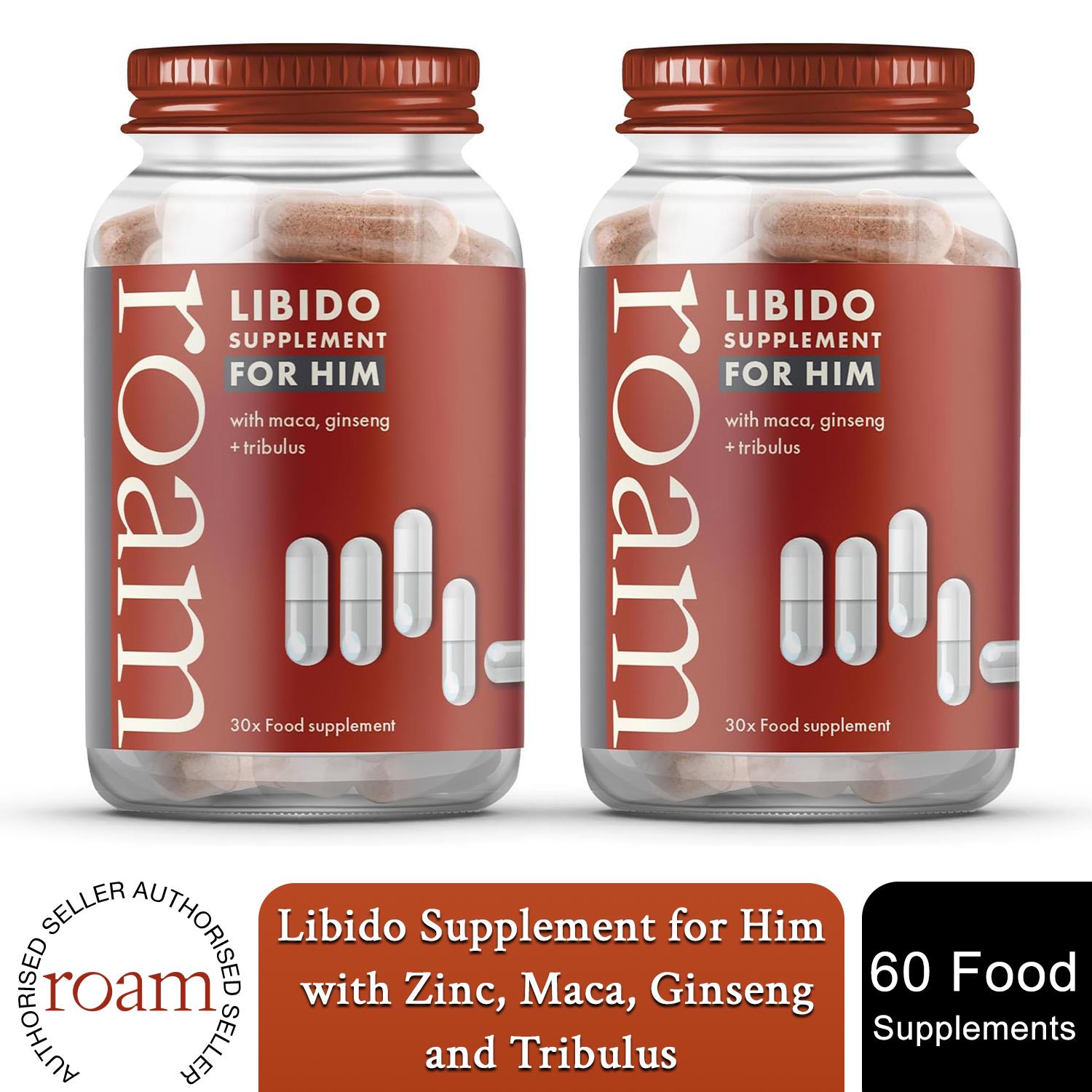 Roam Libido For Him LIBM30 Performance Supplement Natural Vitality Boost, 2 Pack